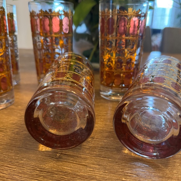 Stunning Vtg Mid-Century Fired Enamel Gold & Translucent Red Highball Glass (6) - Picture 5 of 7